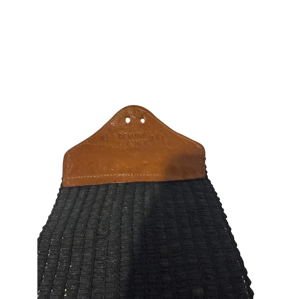 Vintage Wide Elastic Cinch Belt Black Woven Brown Croc Embossed Leather M L 301